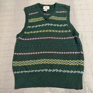 County Seat Fair Isle Knit Sweater Vest Crew Neck Green Men's Size L